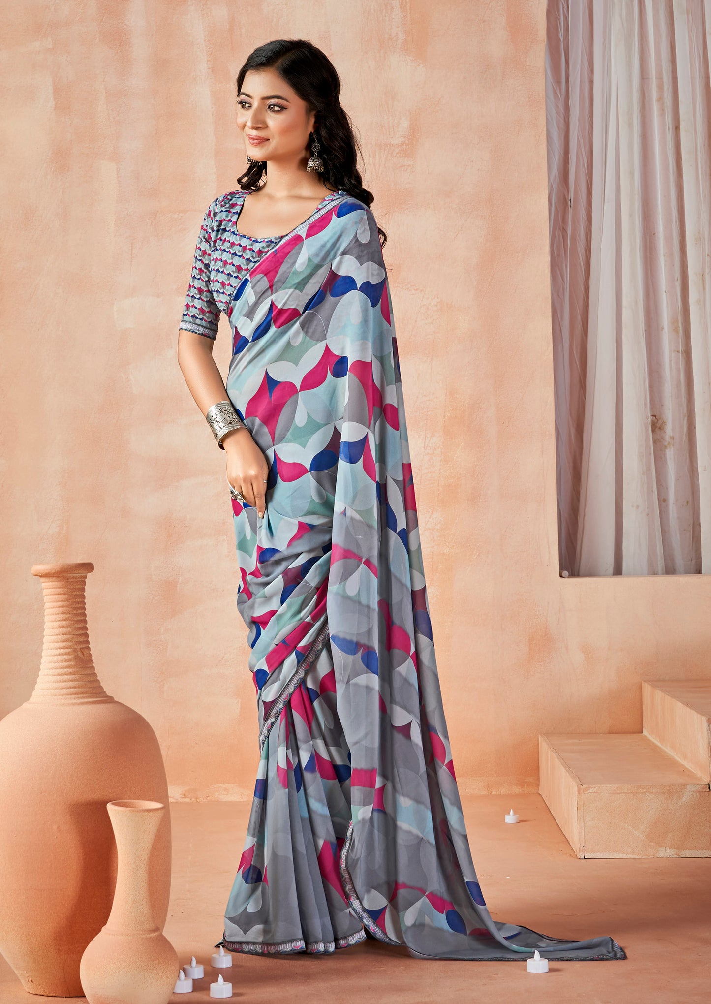 Sumedha - Grey Digital Printed Georgette Saree