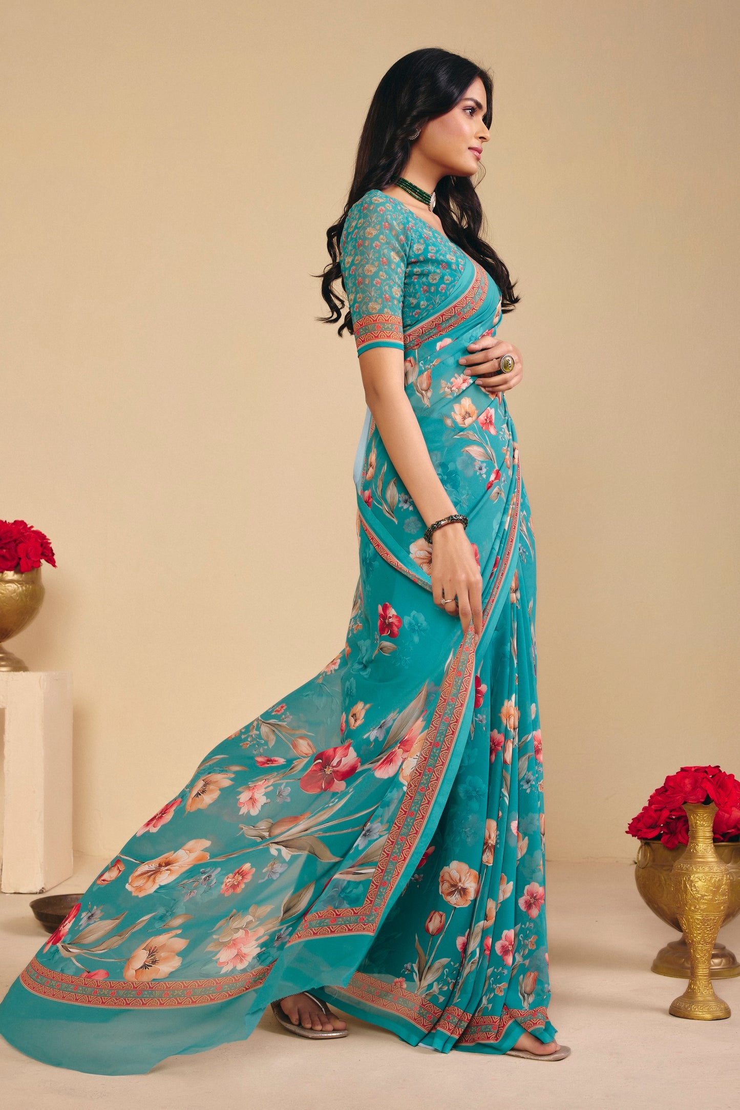 Twisha - Green Georgette Digital Printed Saree