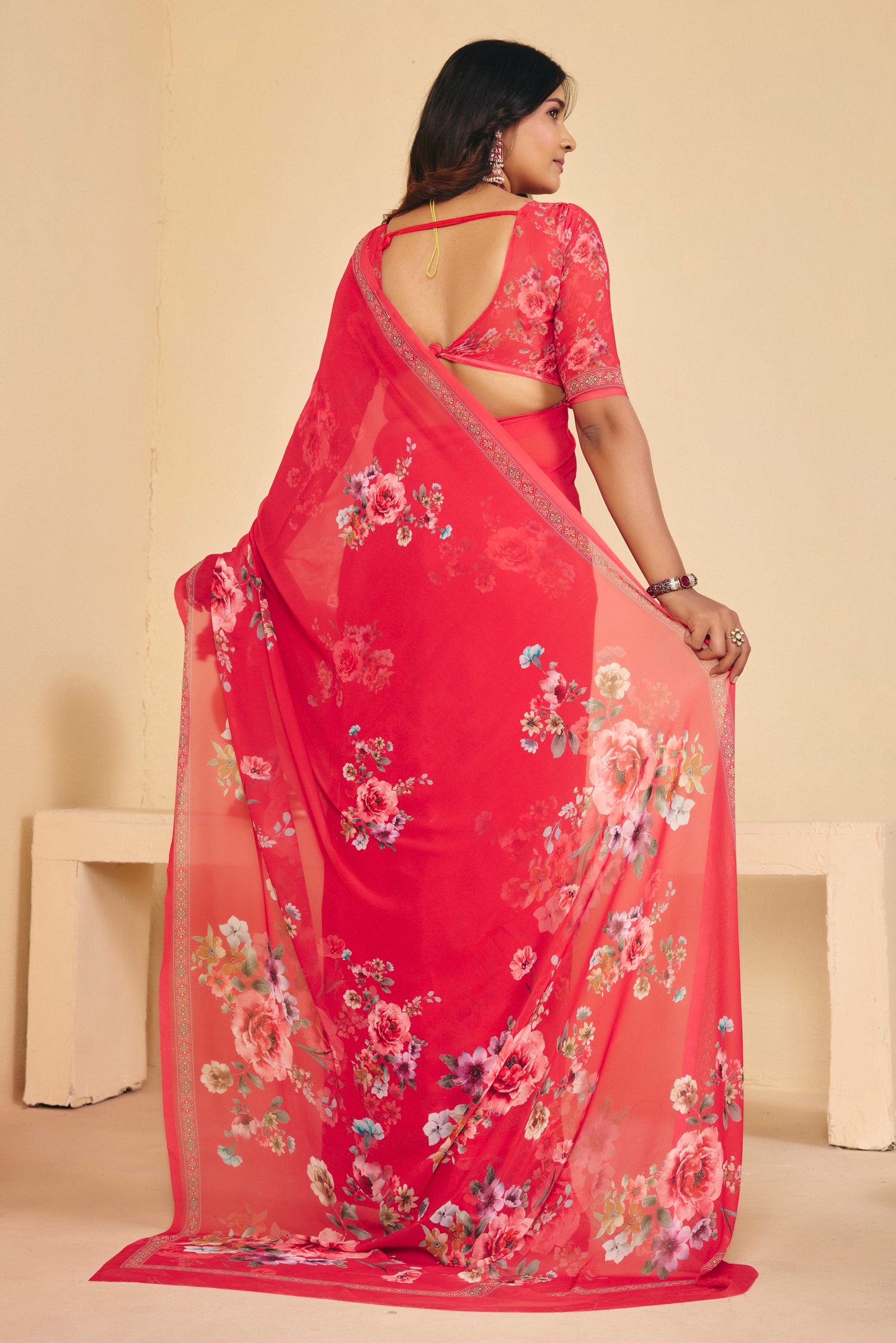 Twisha - Red Georgette Digital Printed Saree