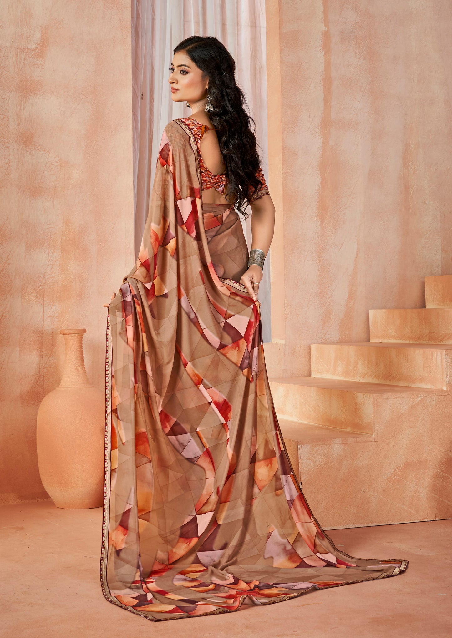 Sumedha - Beige Digital Printed Georgette Saree