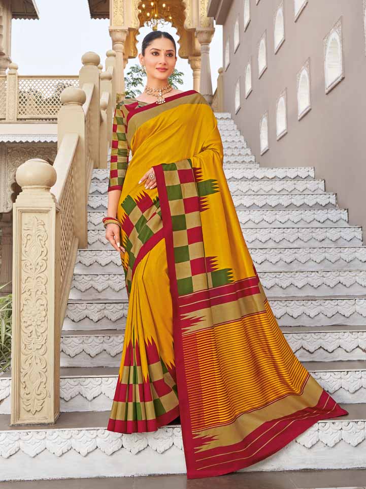 Gulmarg - Mustard Yellow Silk Digital Printed Saree with Zari Border