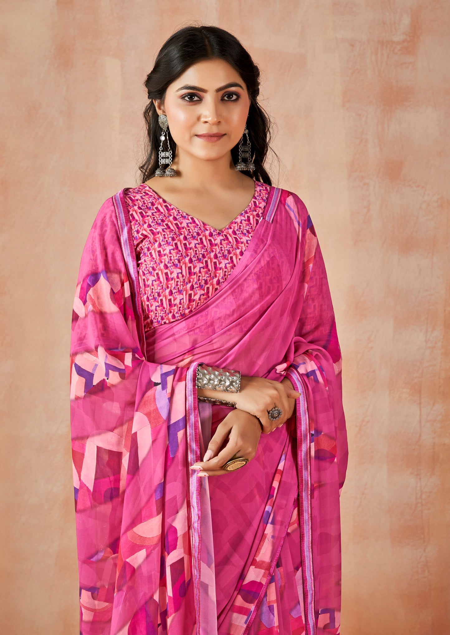 Sumedha - Pink Digital Printed Georgette Saree