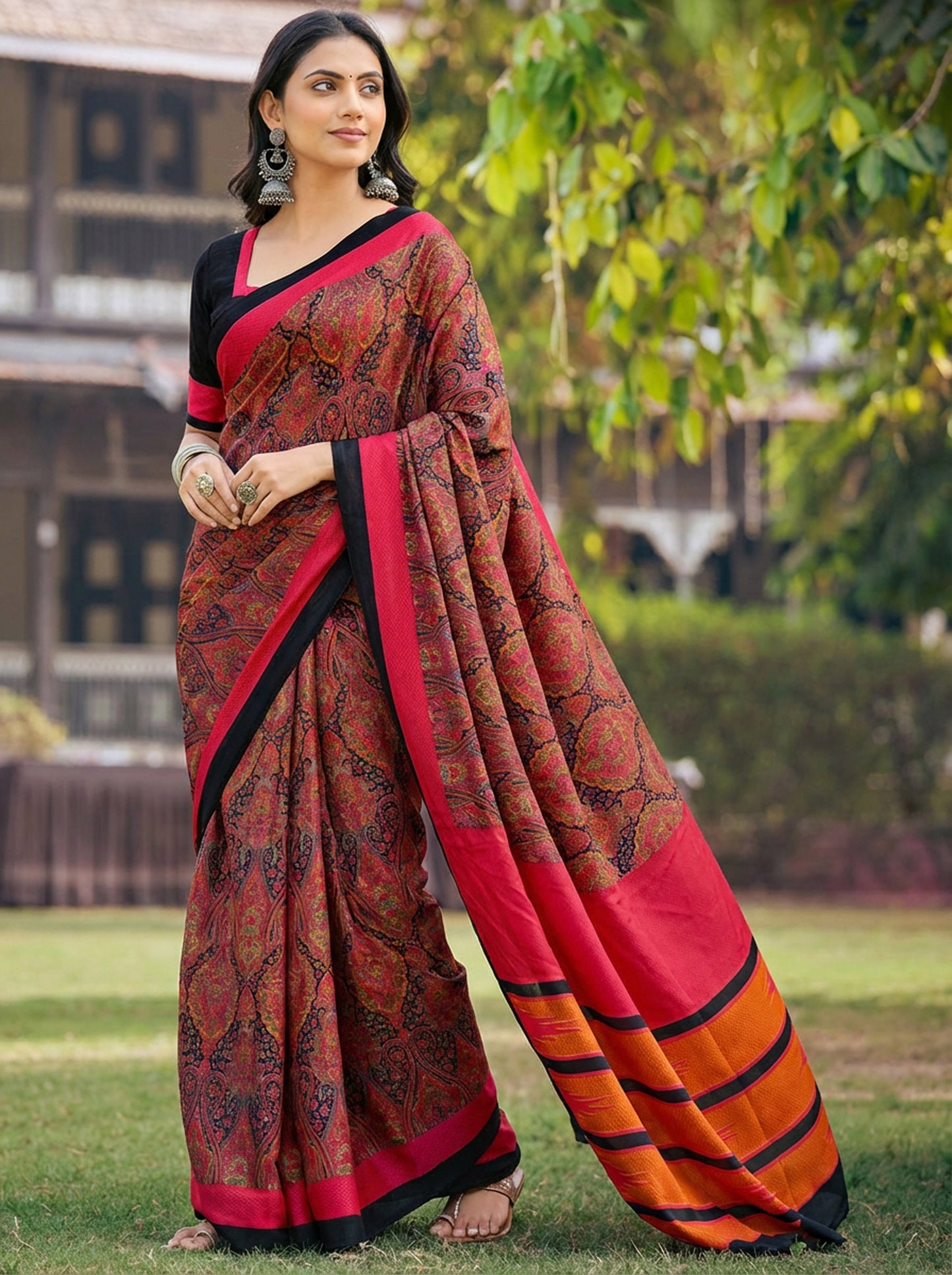 Rajkala - Black Printed Crepe Silk Saree