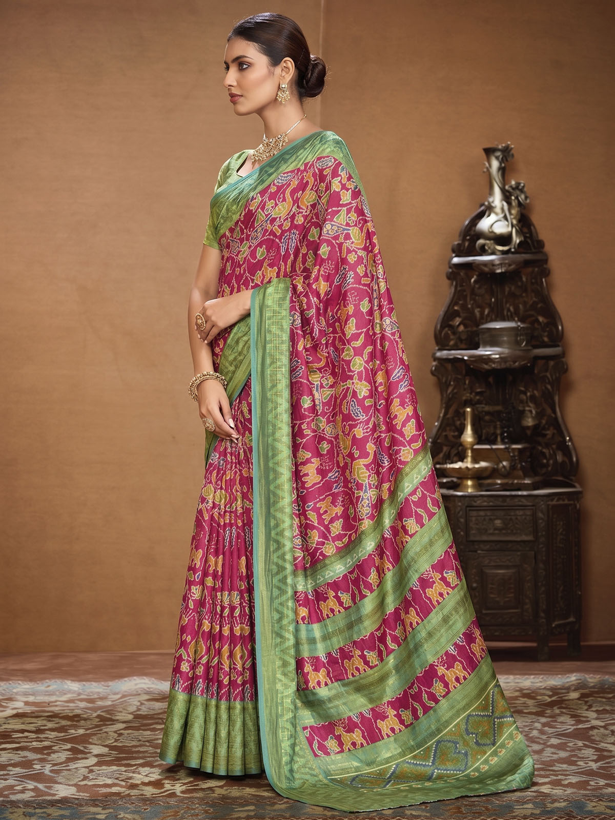 Sentosa - Pink Patola Silk Printed Saree with Figure Print
