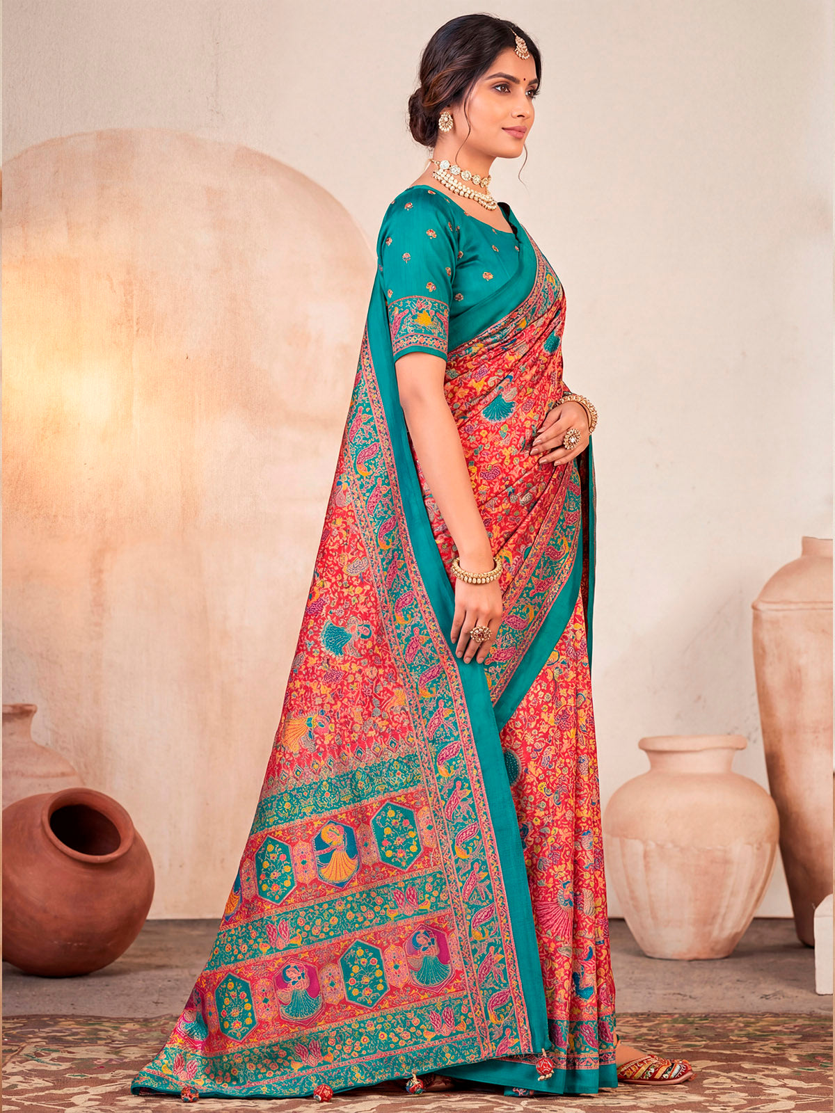 Kumuda - Red Mysore Silk Jari Printed with Tessals