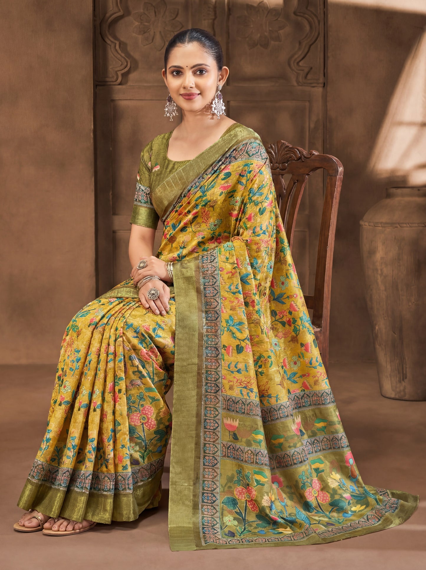 Devsena – Yellow Silk Digital Print Saree