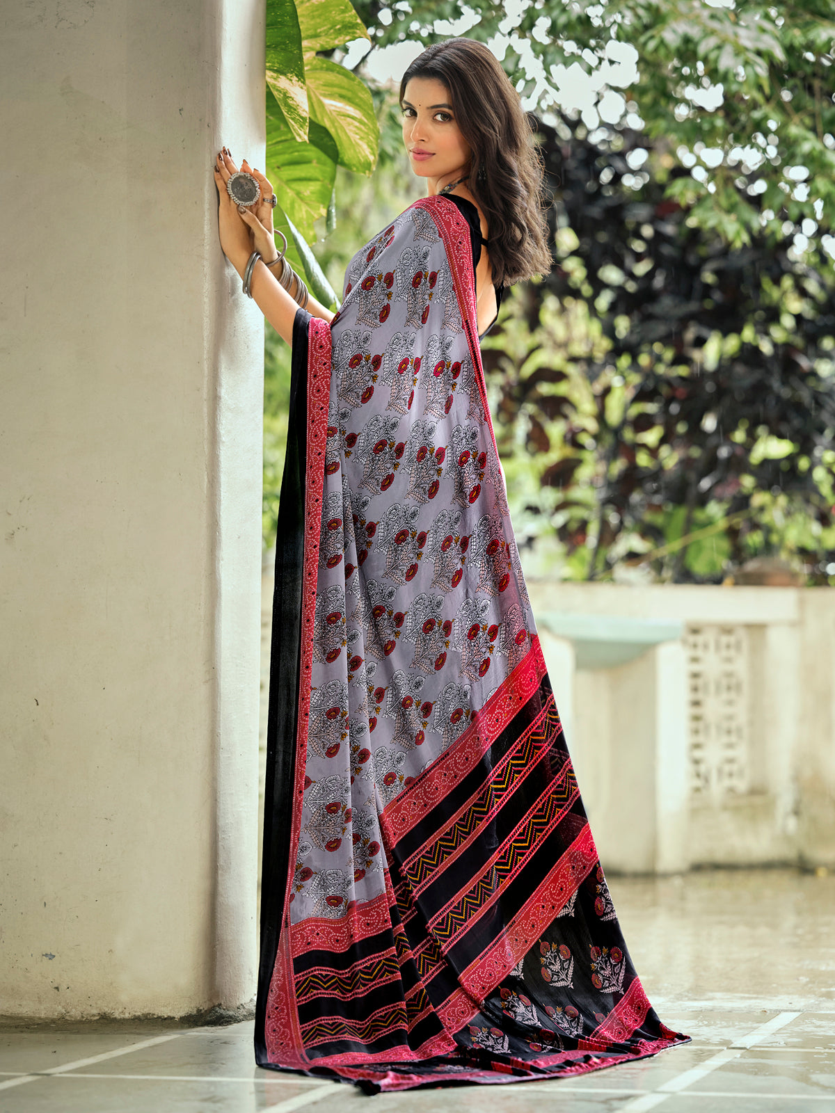 Rajkala - Mauve Printed Crepe Silk Saree