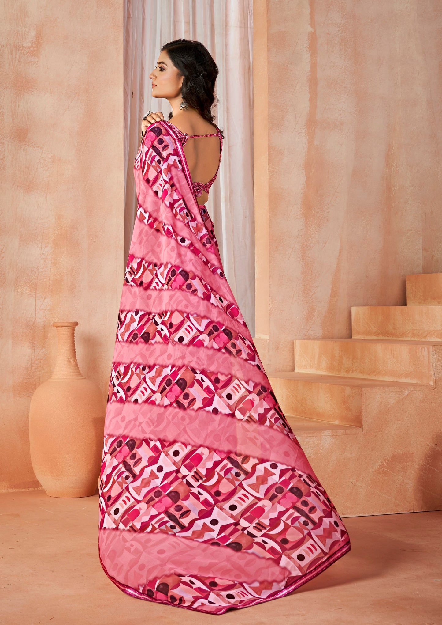 Sumedha - Baby Pink Digital Printed Georgette Saree