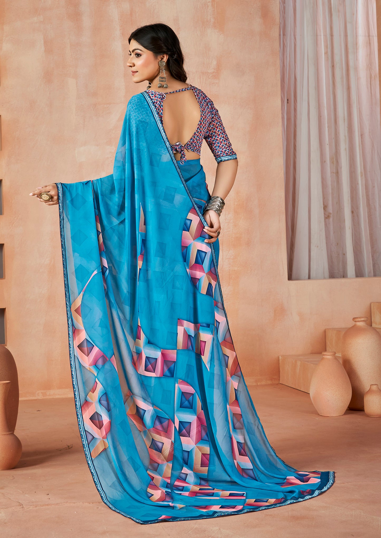 Sumedha - Blue Digital Printed Georgette Saree