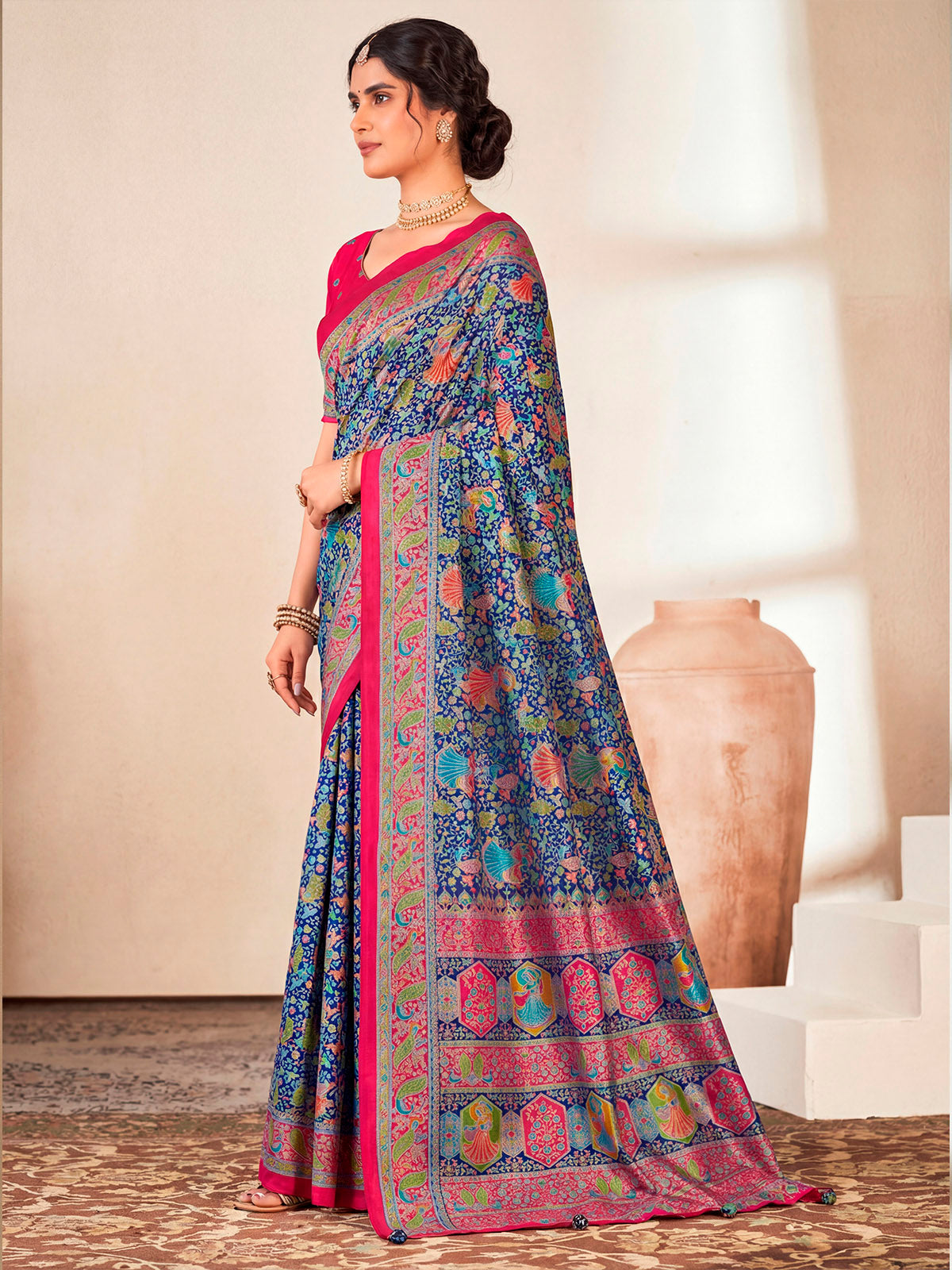 Kumuda - Blue Mysore Silk Jari Printed with Tessals