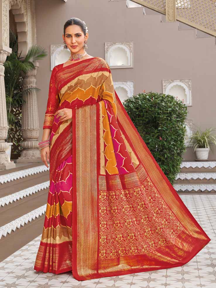 Gulmarg - Multicolor Silk Digital Printed Saree with Zari Border