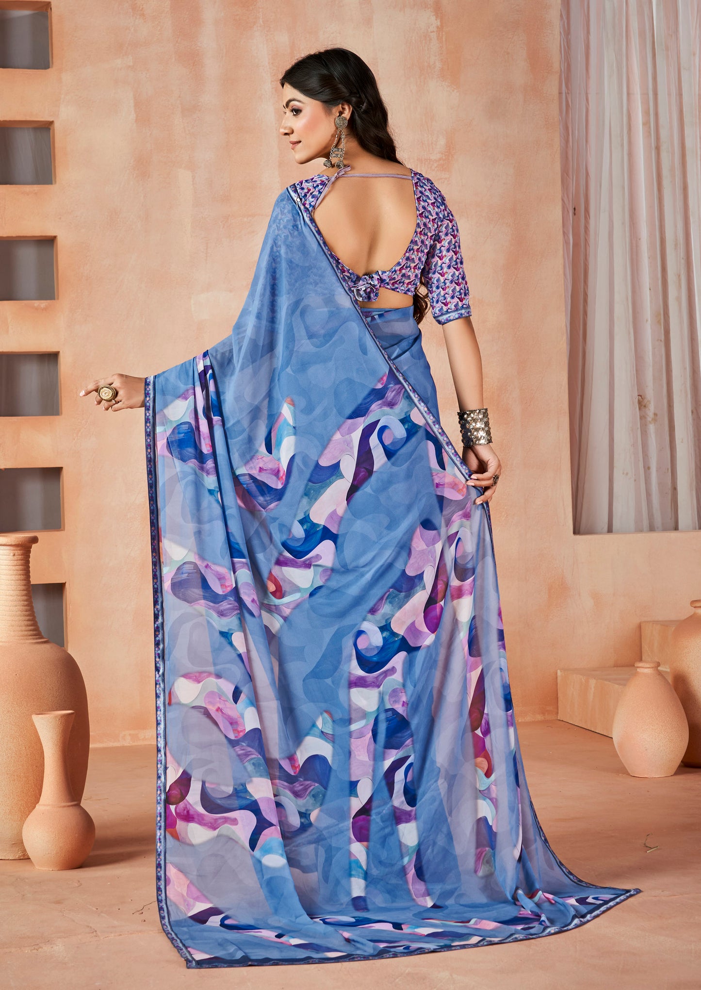 Sumedha - Slate Blue Digital Printed Georgette Saree