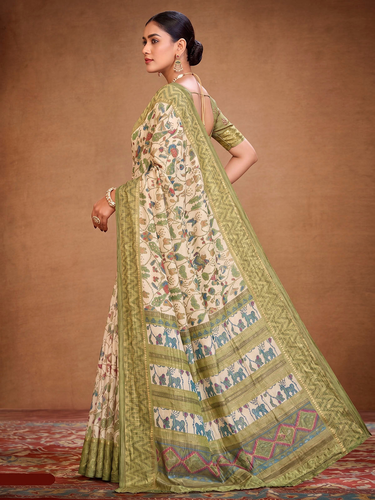 Sentosa - Cream Patola Silk Printed Saree with Figure Print