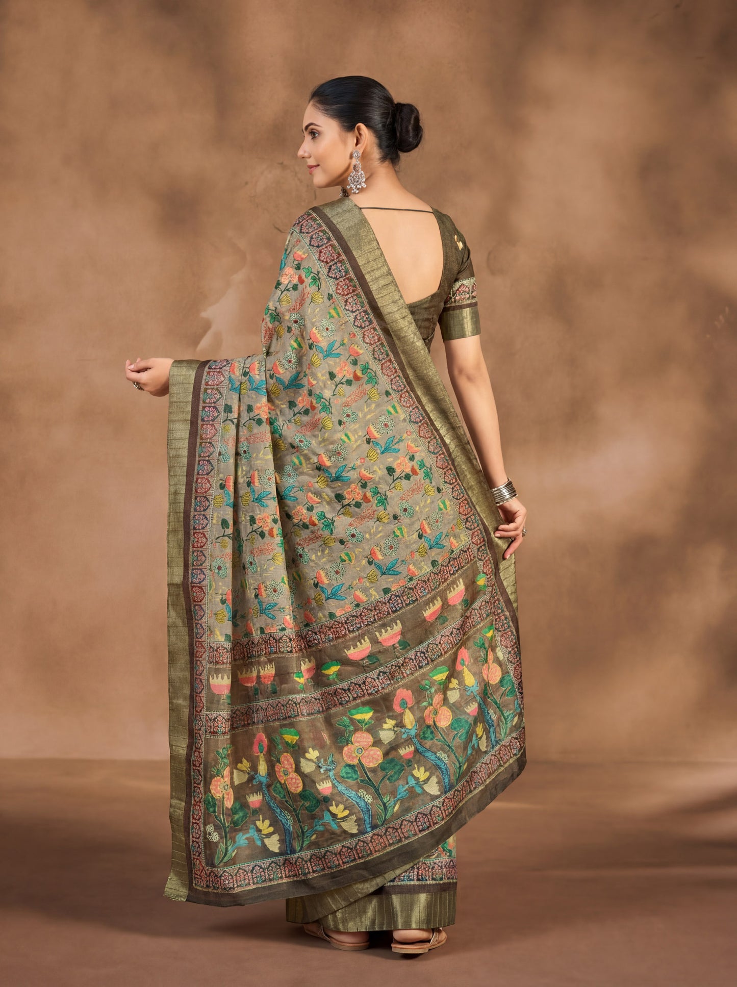 Devsena – Peach Silk Digital Print Saree
