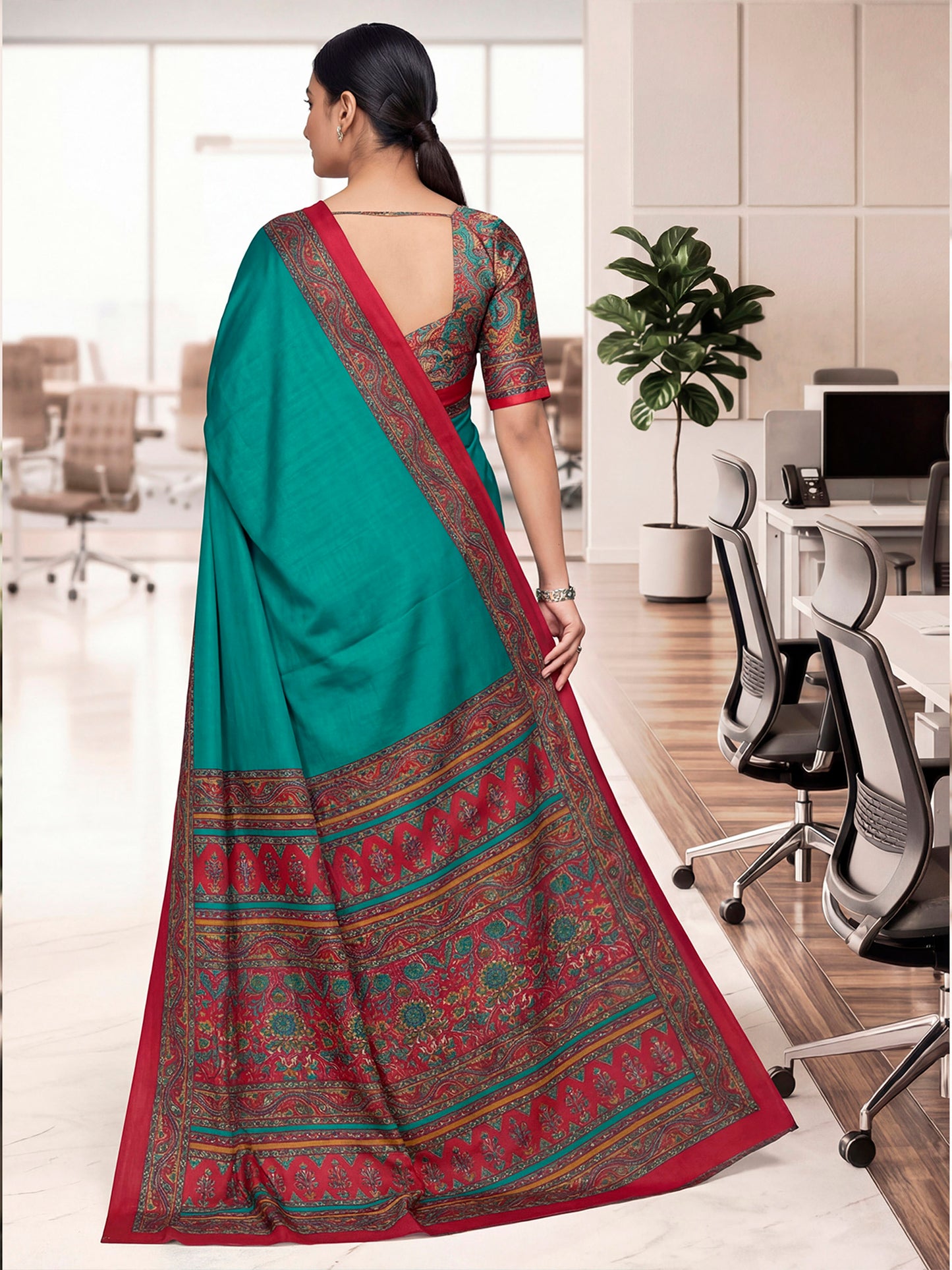 Chitrika - Turquoise Printed Crepe Silk Saree