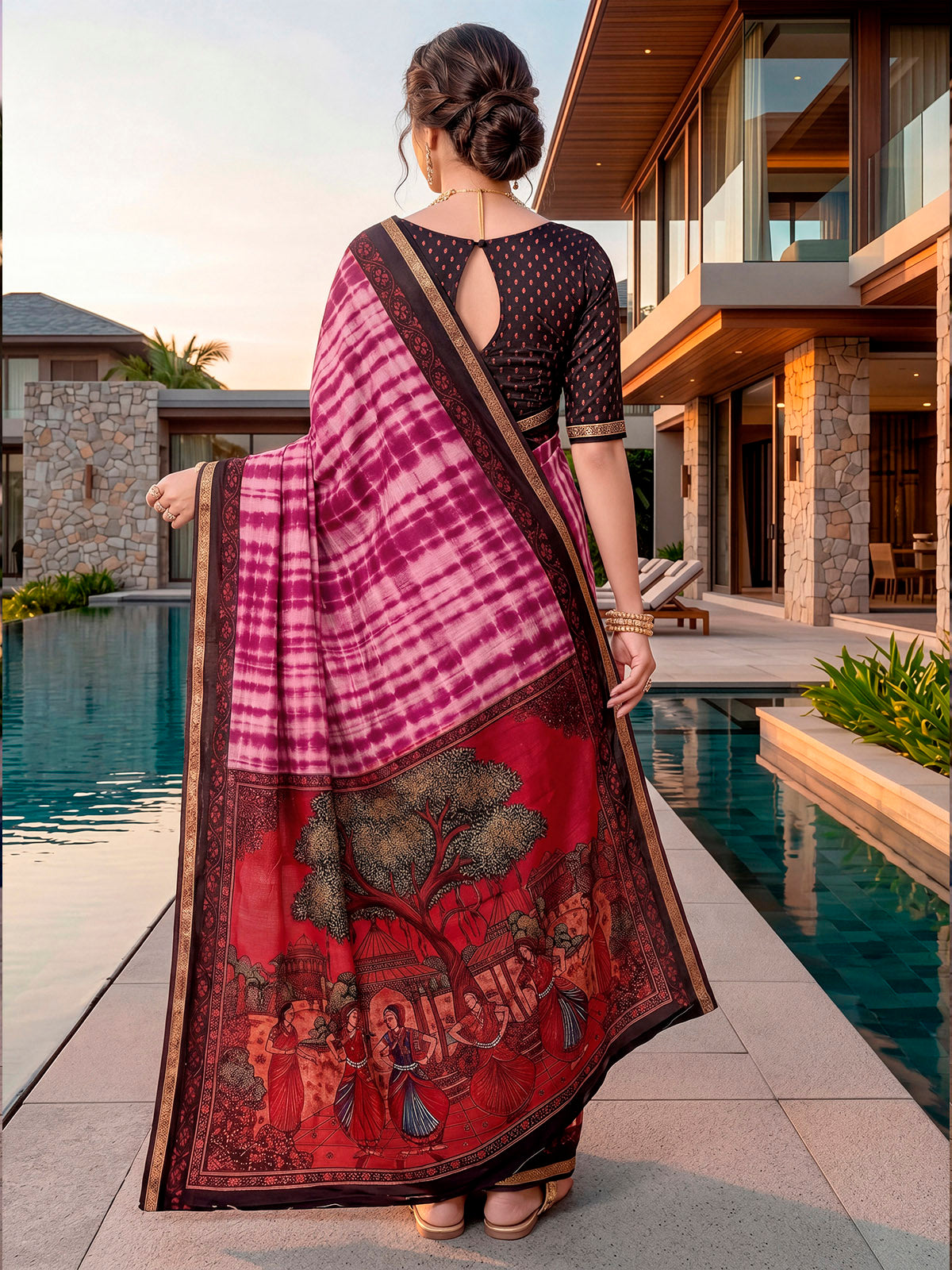 Monalisa - Pink Printed Liva Cotton Silk Saree