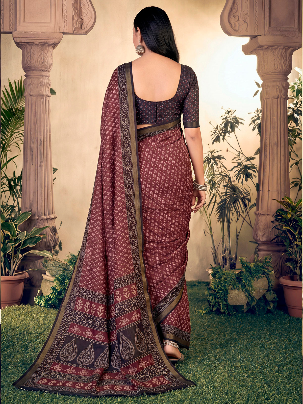 Amrapali - Red Chanderi Cotton Digital Printed Saree with Zari Border