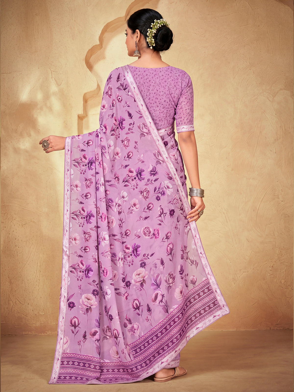 Sumedha - Lavender Digital Printed Georgette Saree