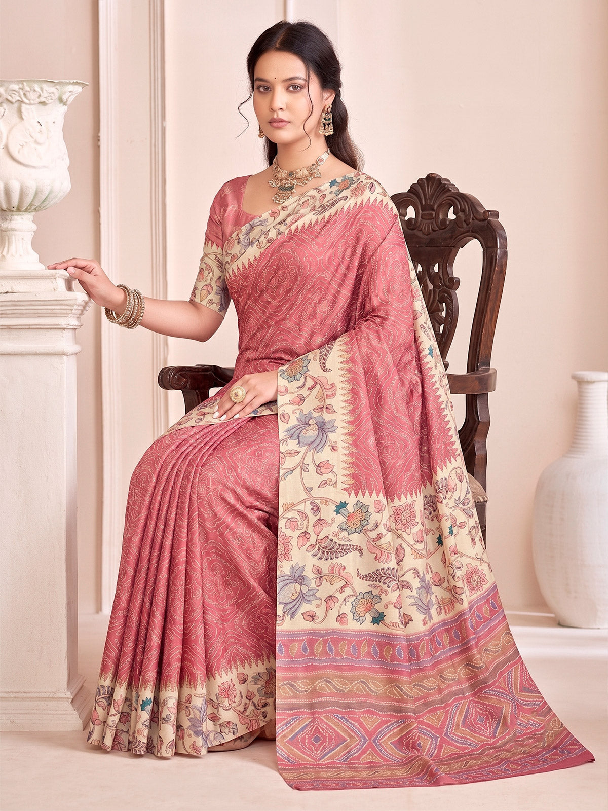 Rutvaa - Coral Digital Printed Silk Saree
