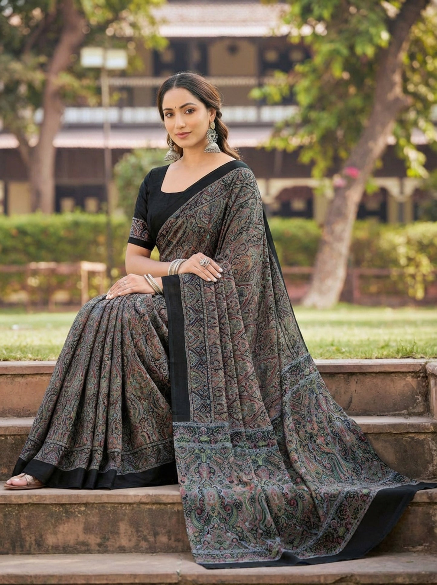 Rajkala - Black Printed Crepe Silk Saree