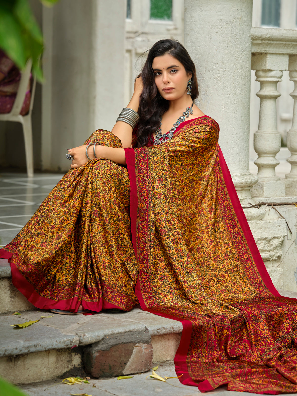 Rajkala - Yellow Printed Crepe Silk Saree