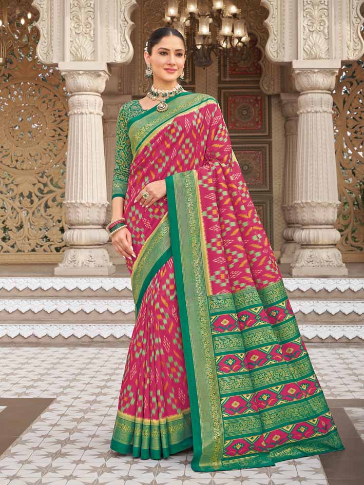 Gulmarg - Pink Silk Digital Printed Saree with Zari Border