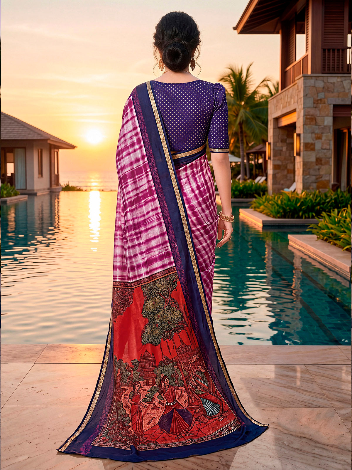 Monalisa - Purple Printed Liva Cotton Silk Saree