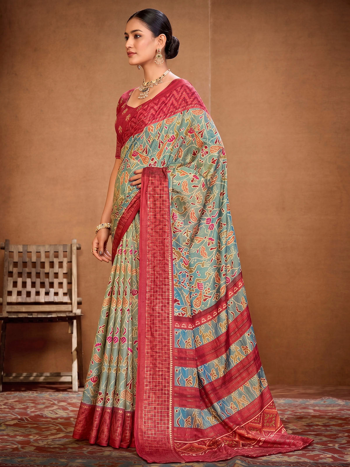 Sentosa - Sea Green Patola Silk Printed Saree with Figure Print