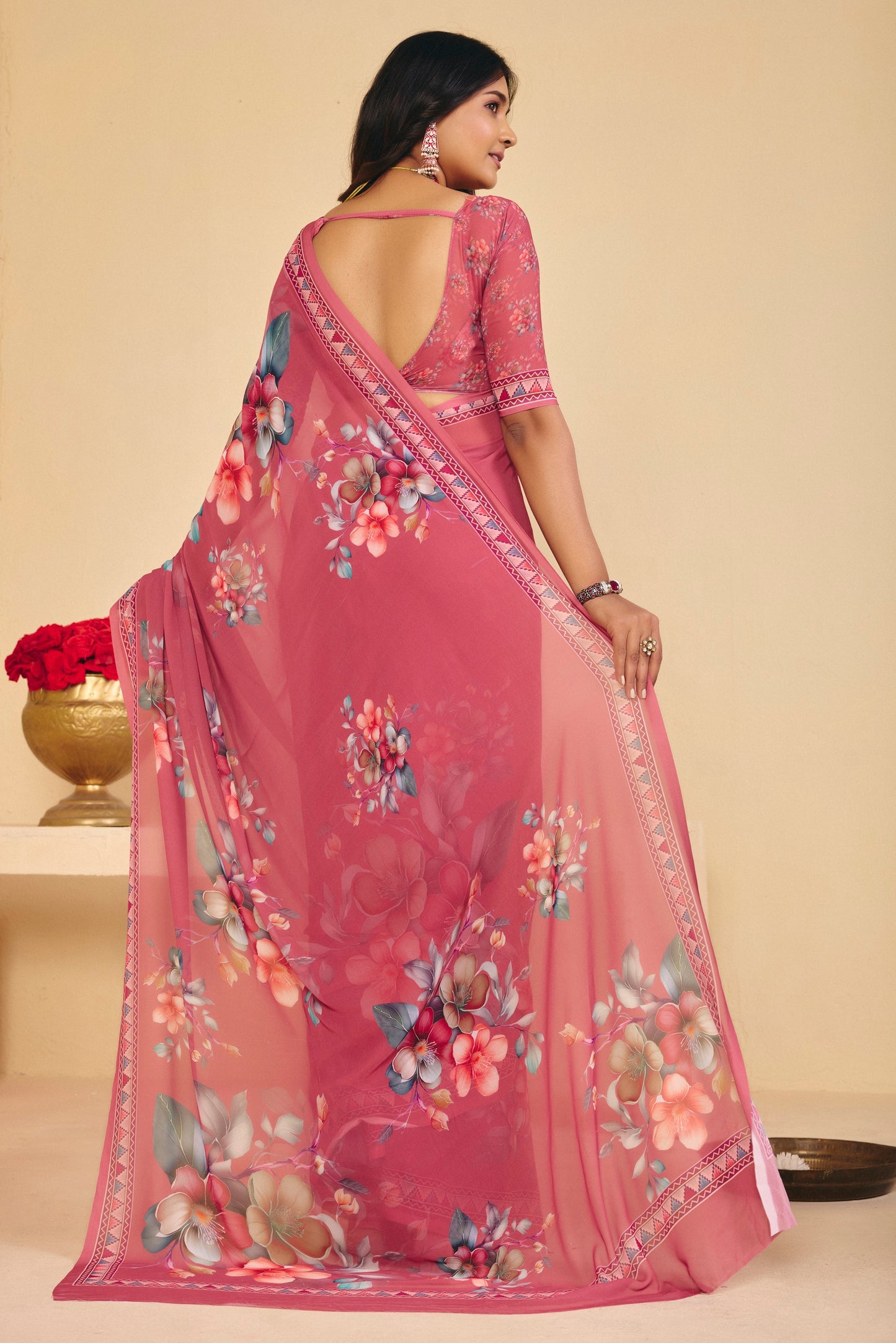 Twisha - Rose Brown Georgette Digital Printed Saree