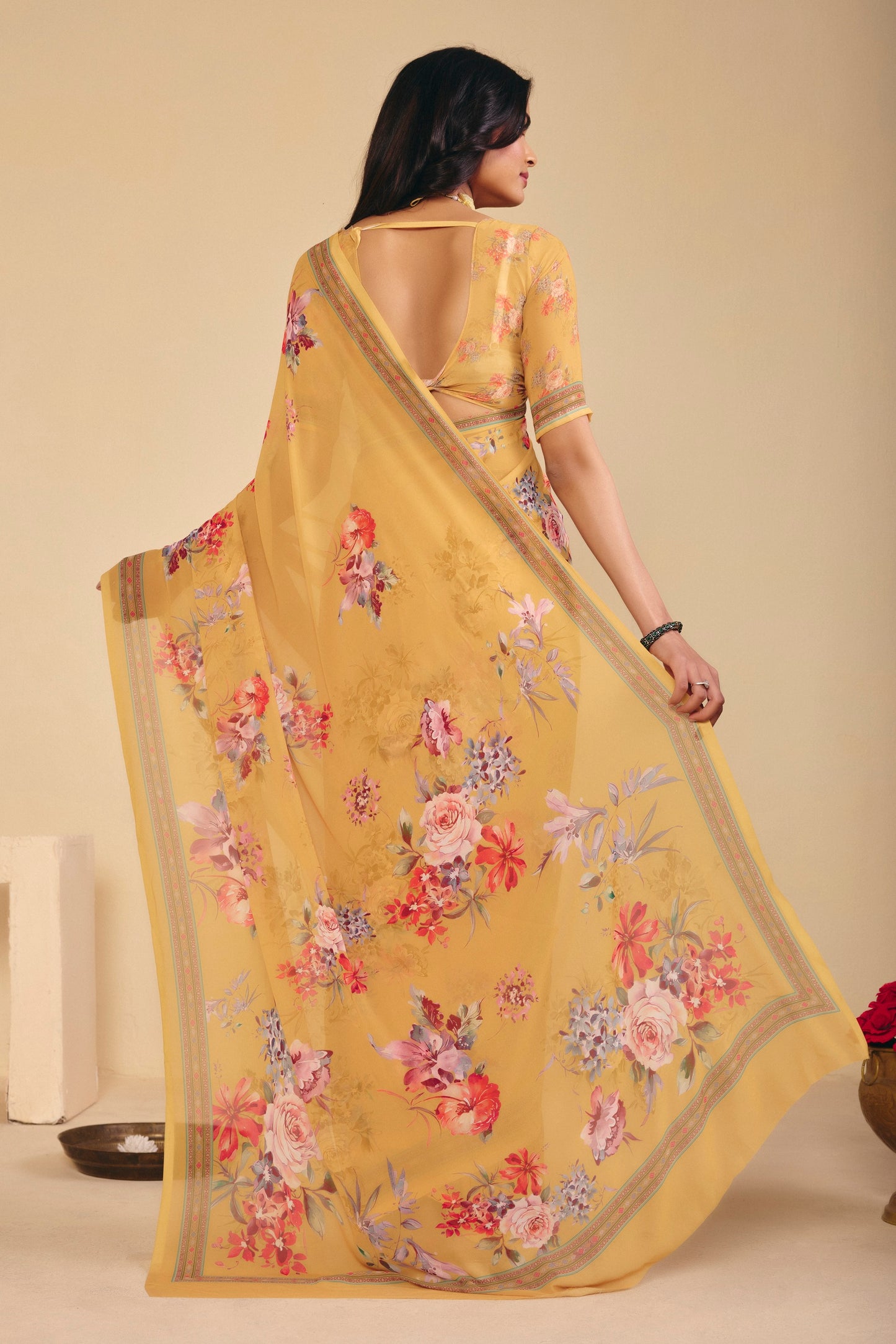 Twisha - Yellow Georgette Digital Printed Saree
