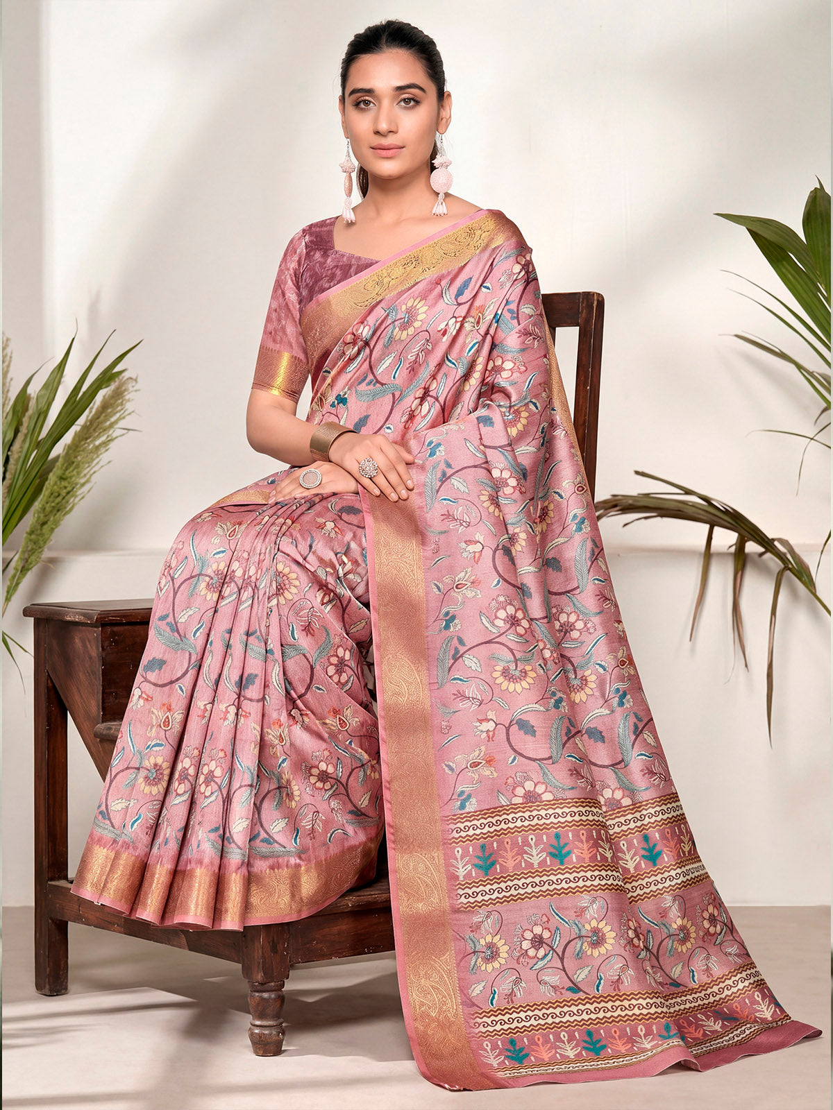 Varnika - Rose Brown Digital Printed Moss Georgette Saree with Woven Border