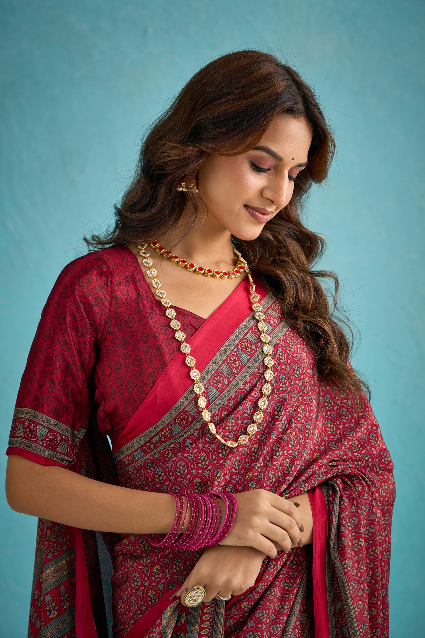Rajkala - Green Floral Printed Crepe Silk Saree