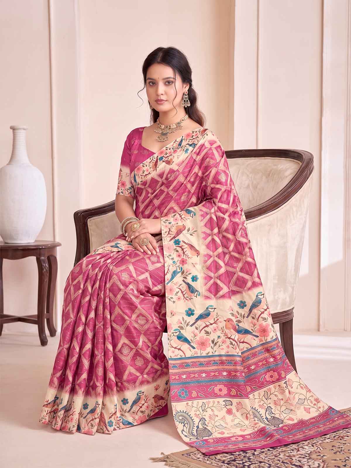 Rutvaa - Magenta Digital Printed Silk Saree