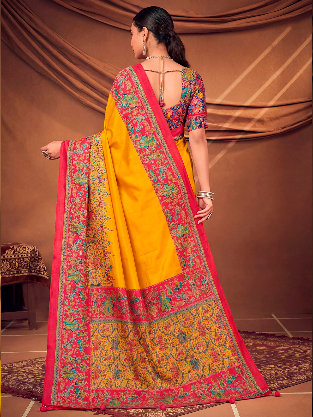 Kumuda - Yellow Mysore Silk Jari Printed with Tessals