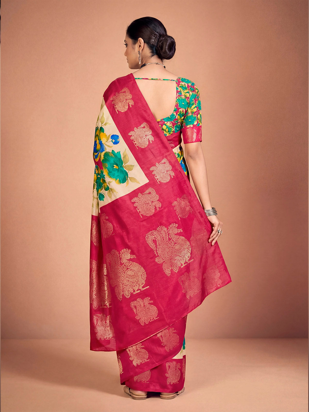 Rajkumari - Red Printed Soft Silk Saree with Silk Foil Work