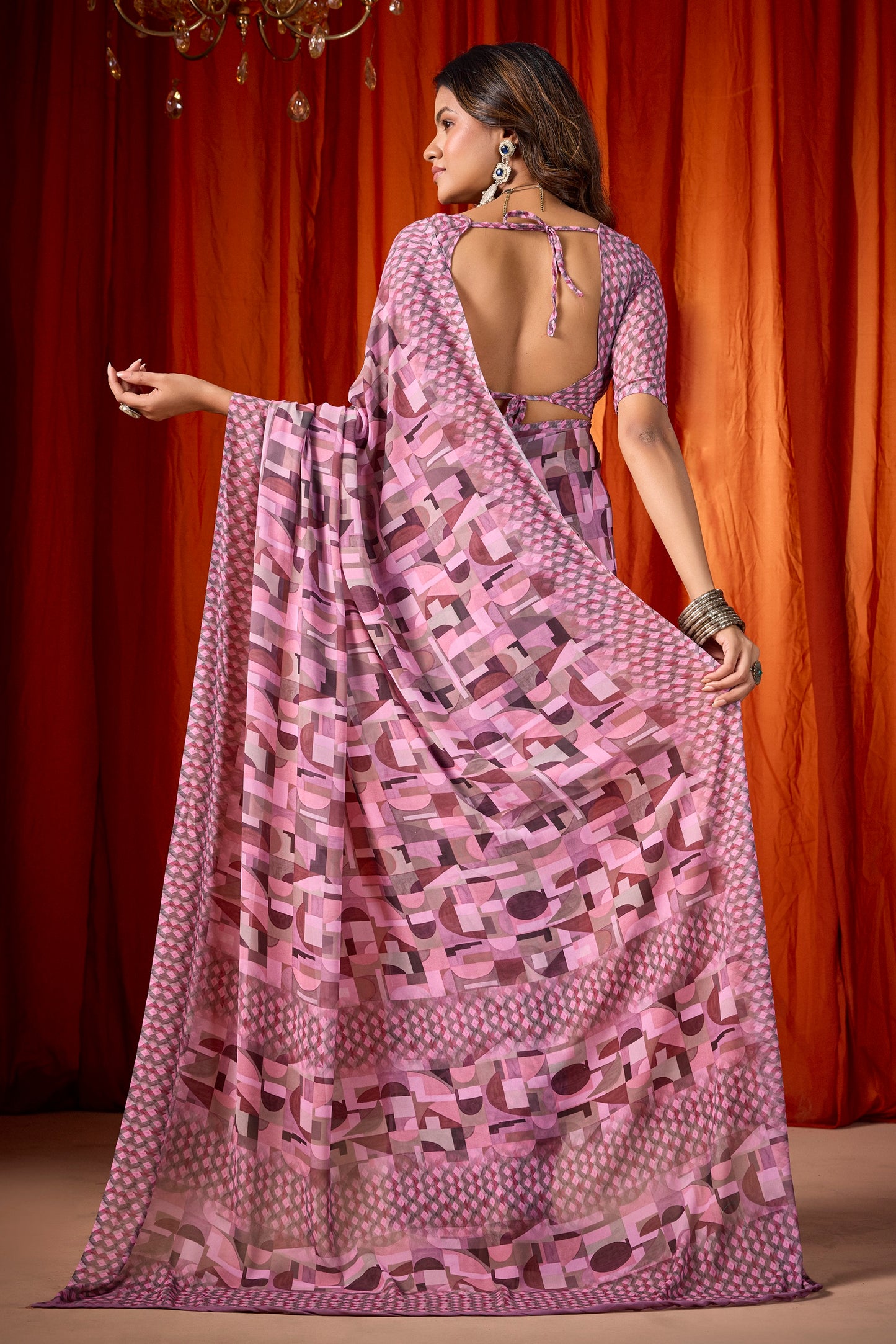 Shraddha - Pink Georgette Digital Printed Saree