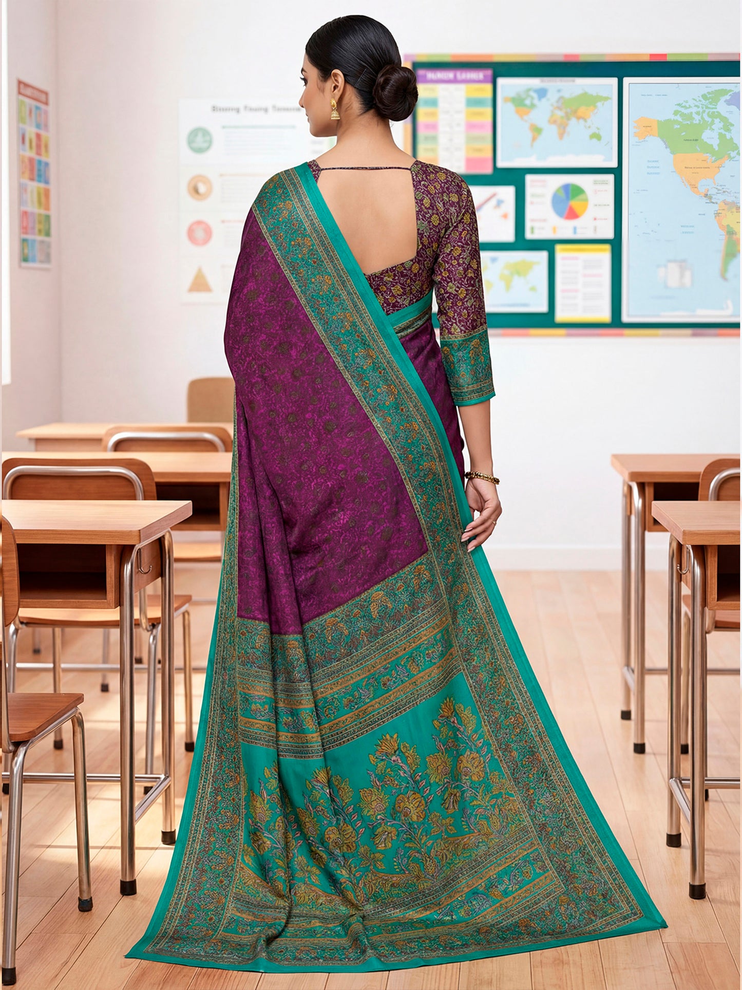 Chitrika - Violet Printed Crepe Silk Saree