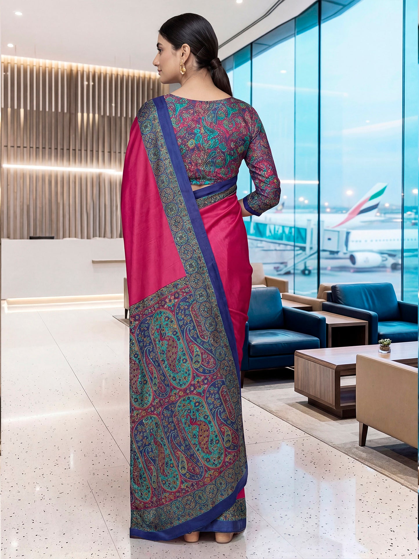 Chitrika - Magenta Printed Crepe Silk Saree