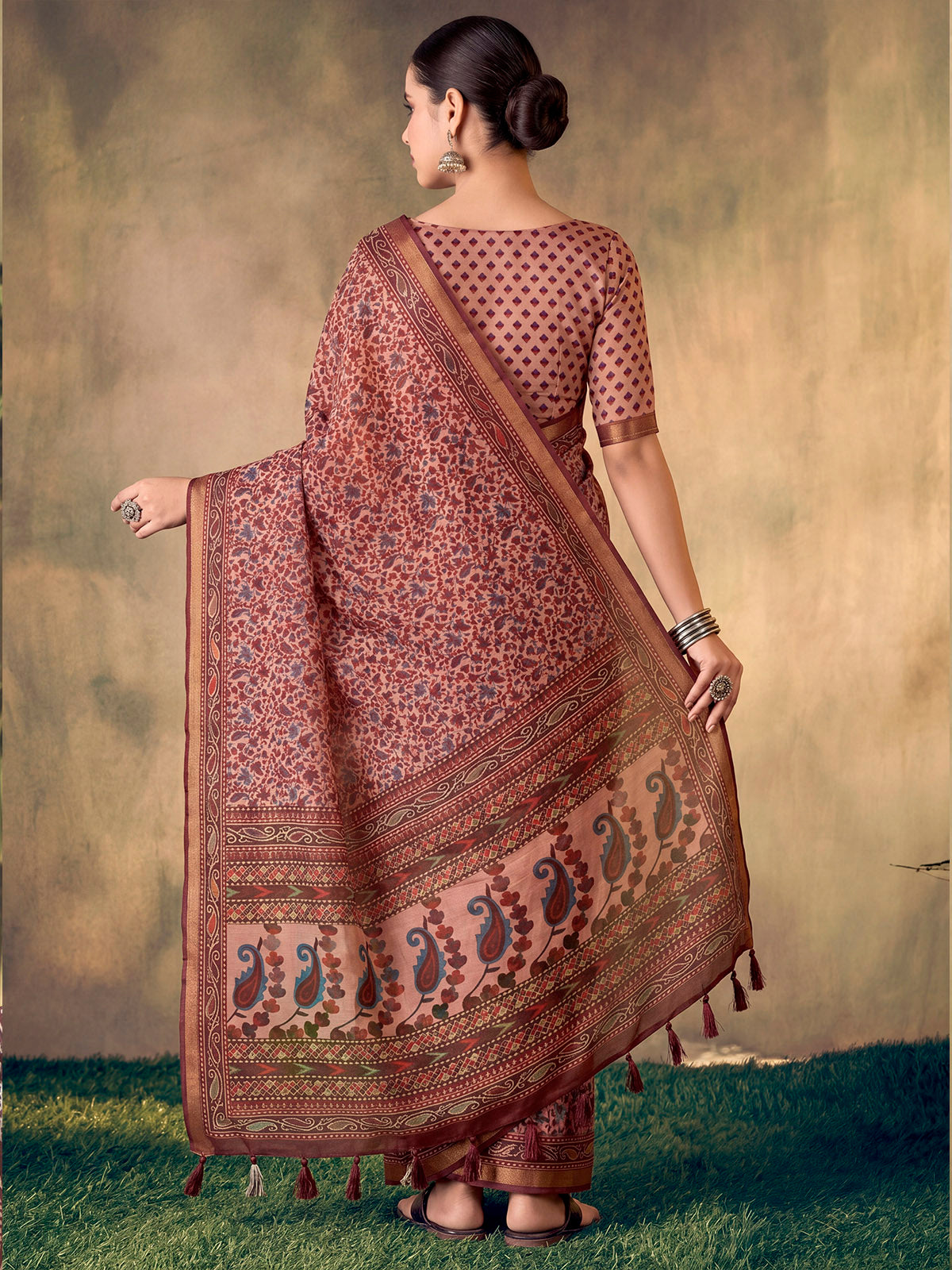 Amrapali - Pink Chanderi Cotton Digital Printed Saree with Zari Border