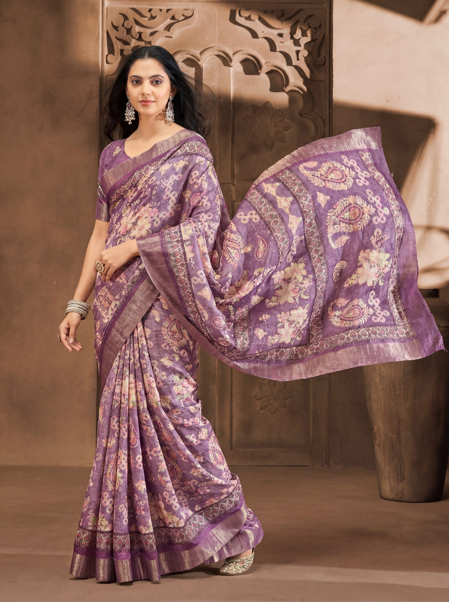 Devsena – Violet Silk Digital Print Saree