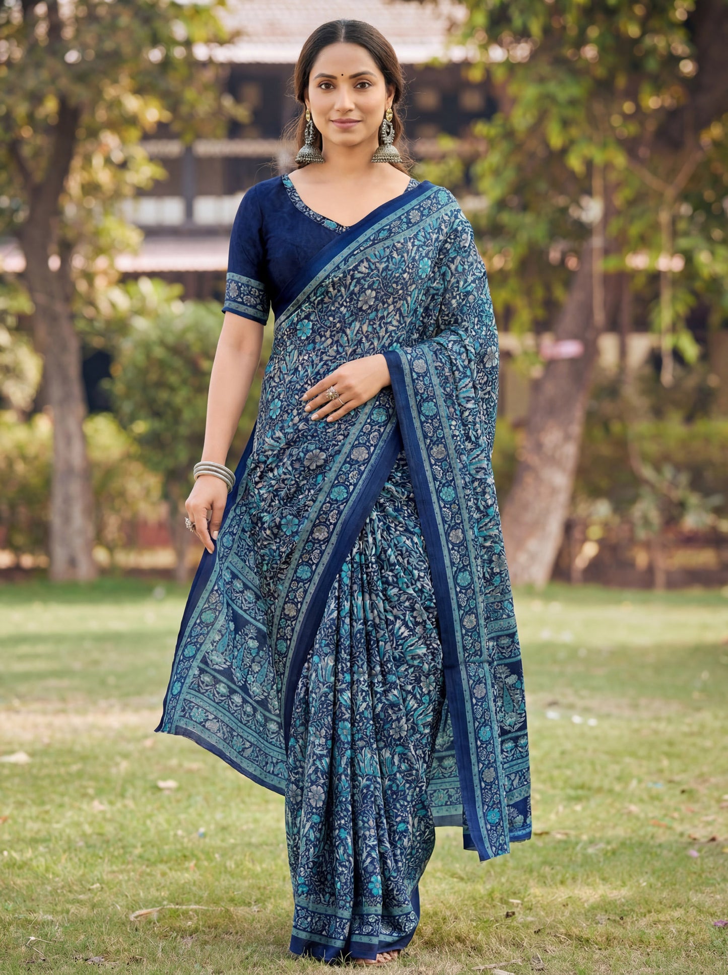 Rajkala - Blue Printed Crepe Silk Saree