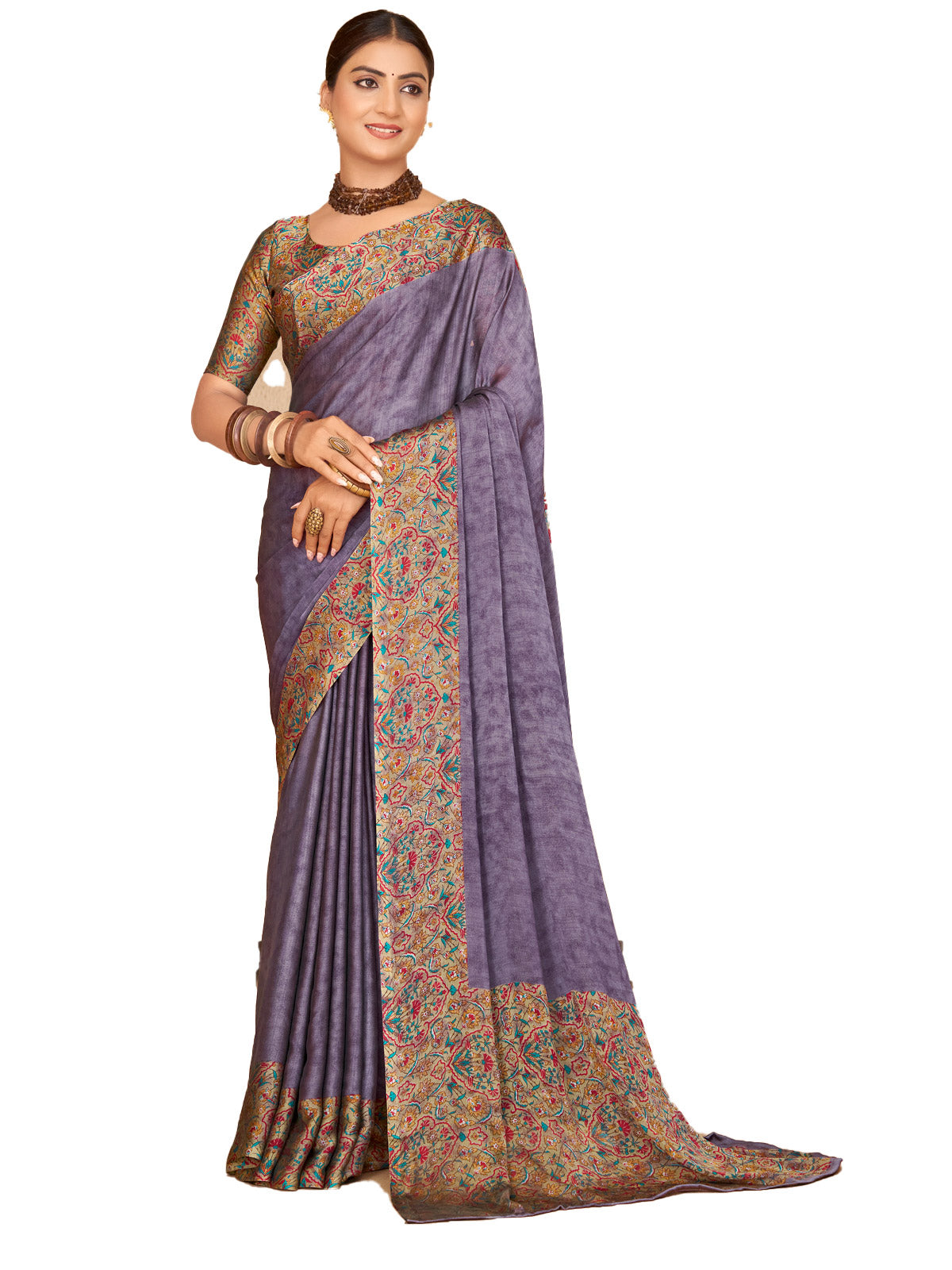 Ekvarna - Violet Printed Chiffon Saree