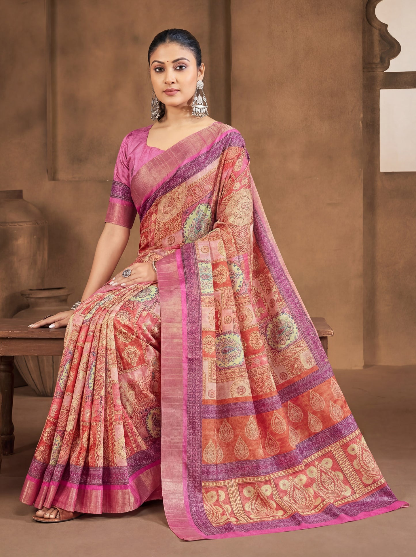 Devsena – Baby Pink Silk Digital Print Saree
