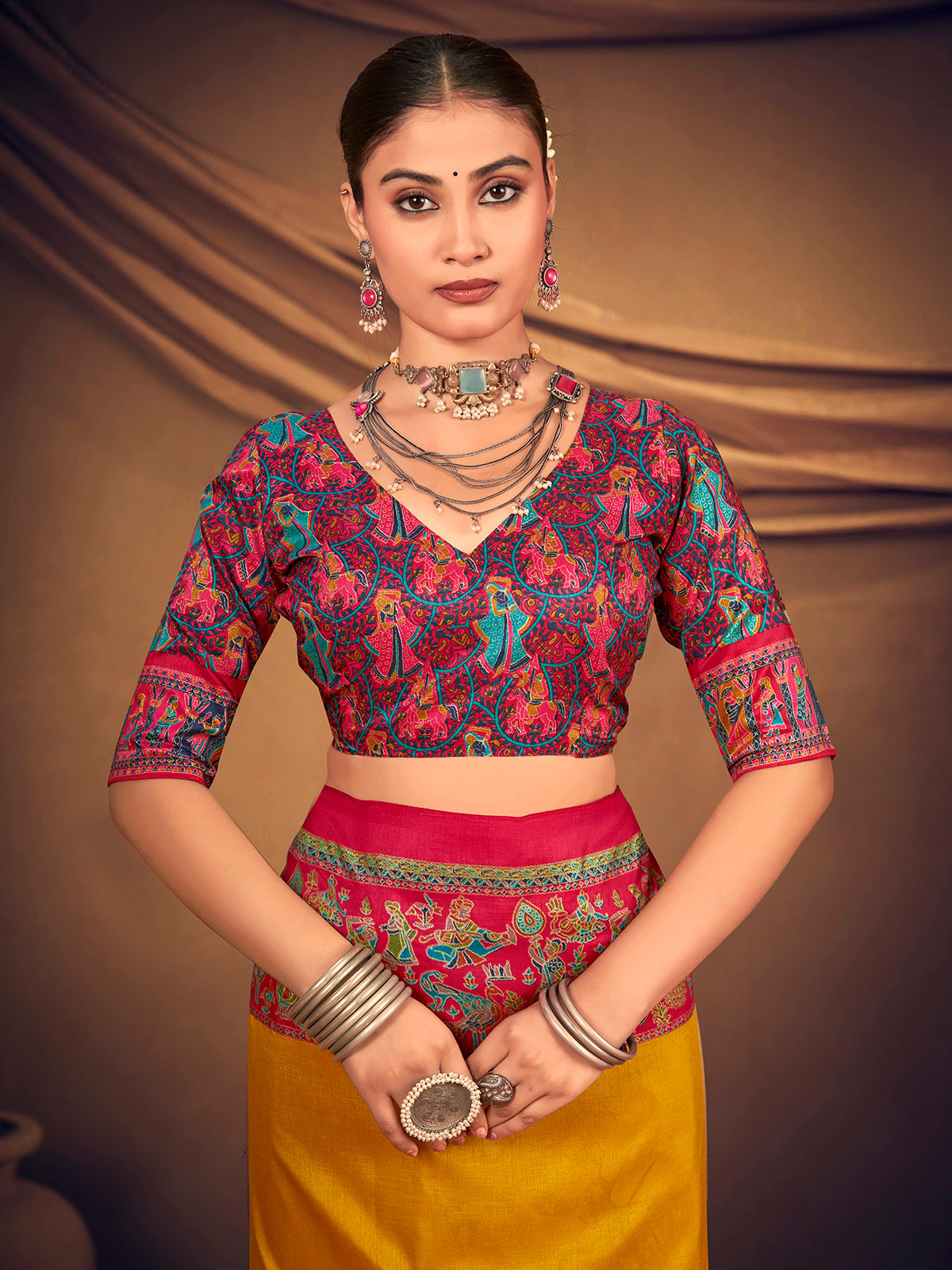 Kumuda - Yellow Mysore Silk Jari Printed with Tessals