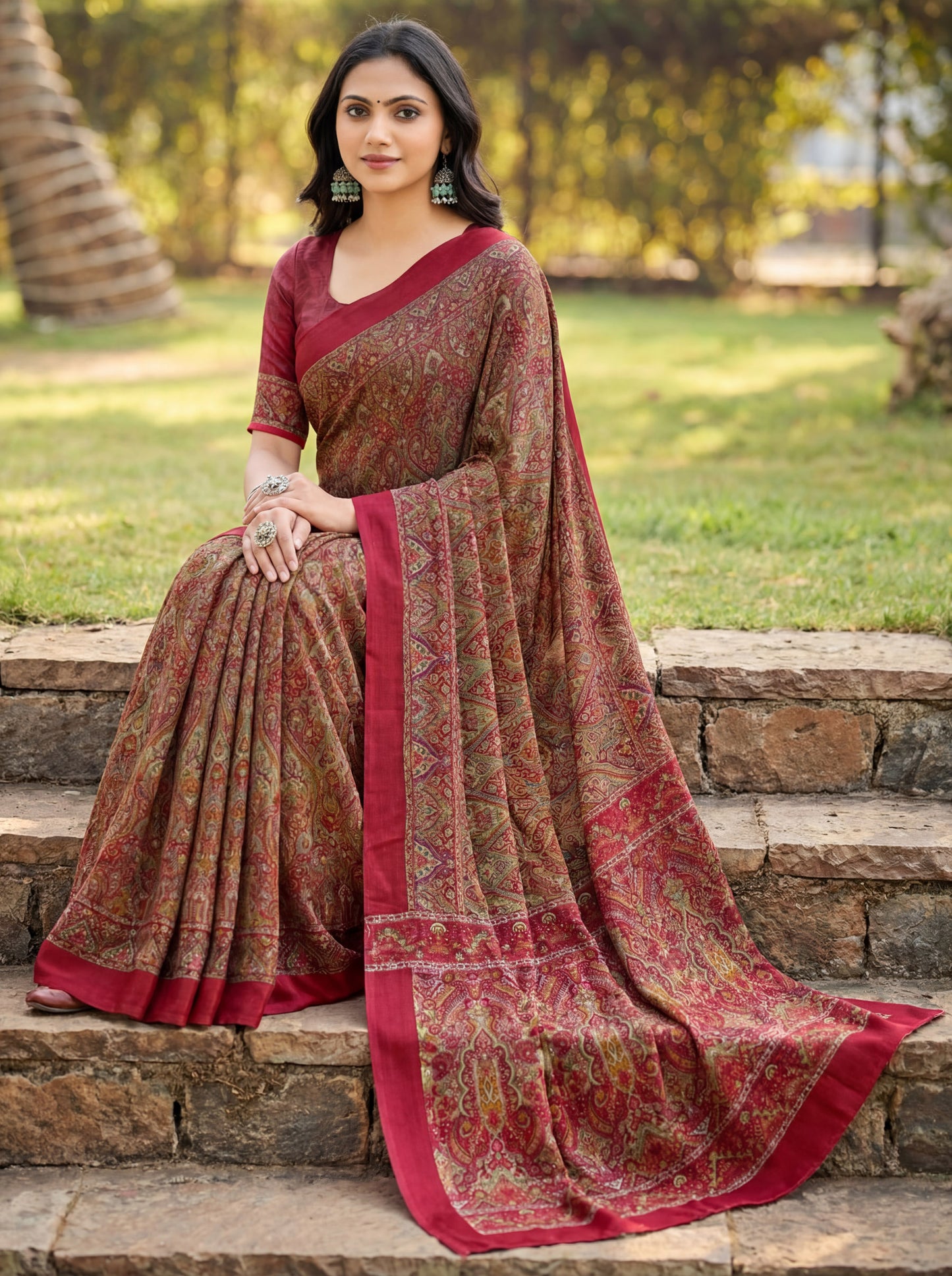Rajkala - Red Printed Crepe Silk Saree