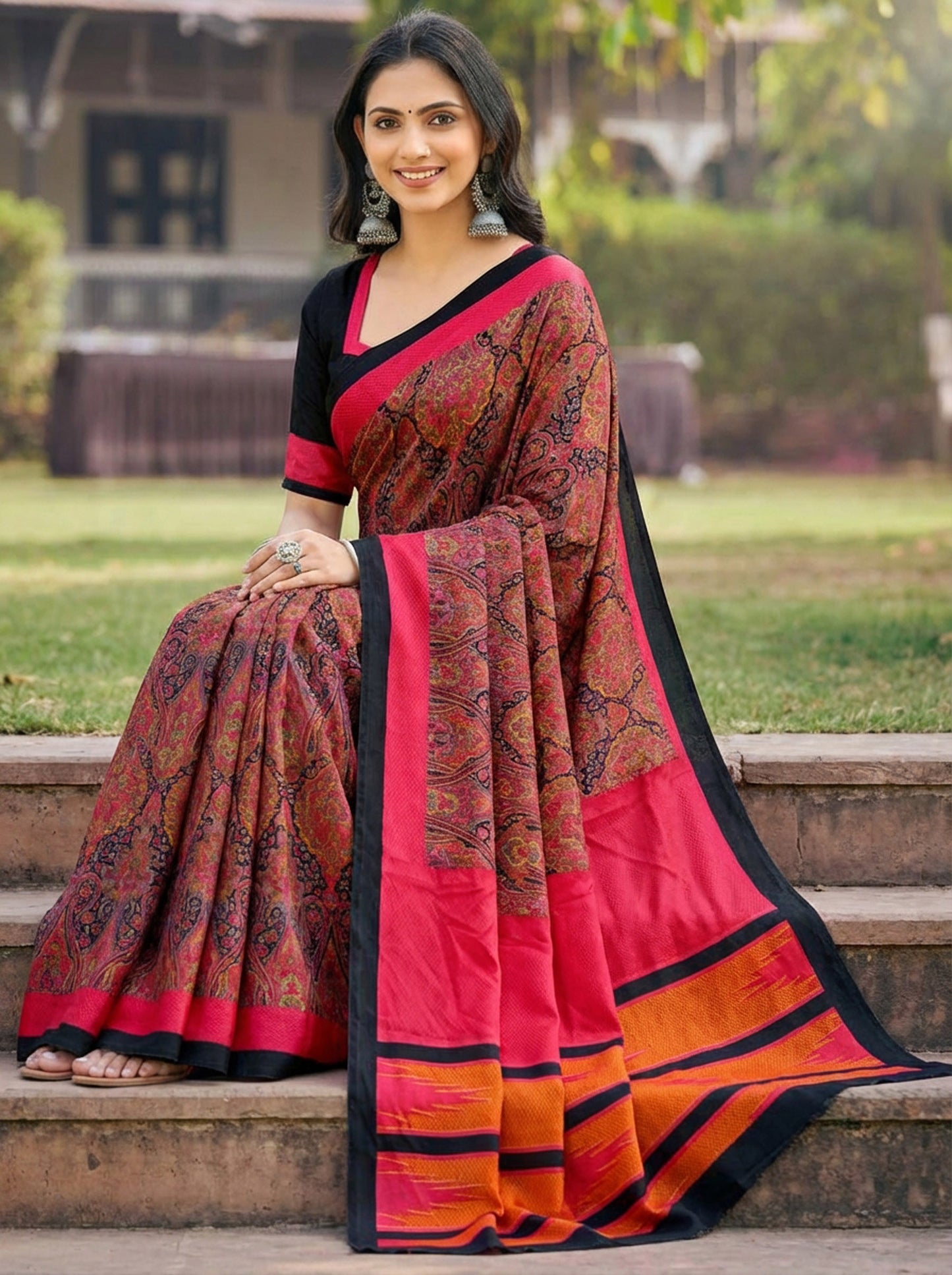 Rajkala - Black Printed Crepe Silk Saree