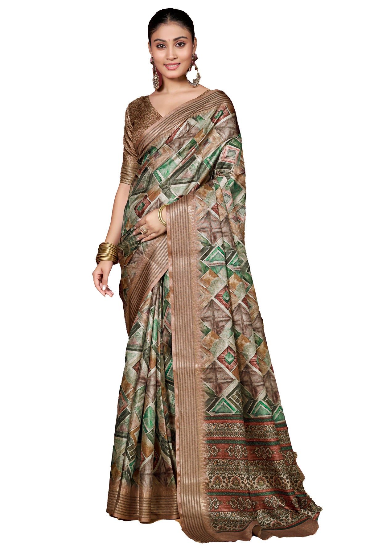 Veera - Multicolor Soft Silk Digital Printed Saree with Woven Border