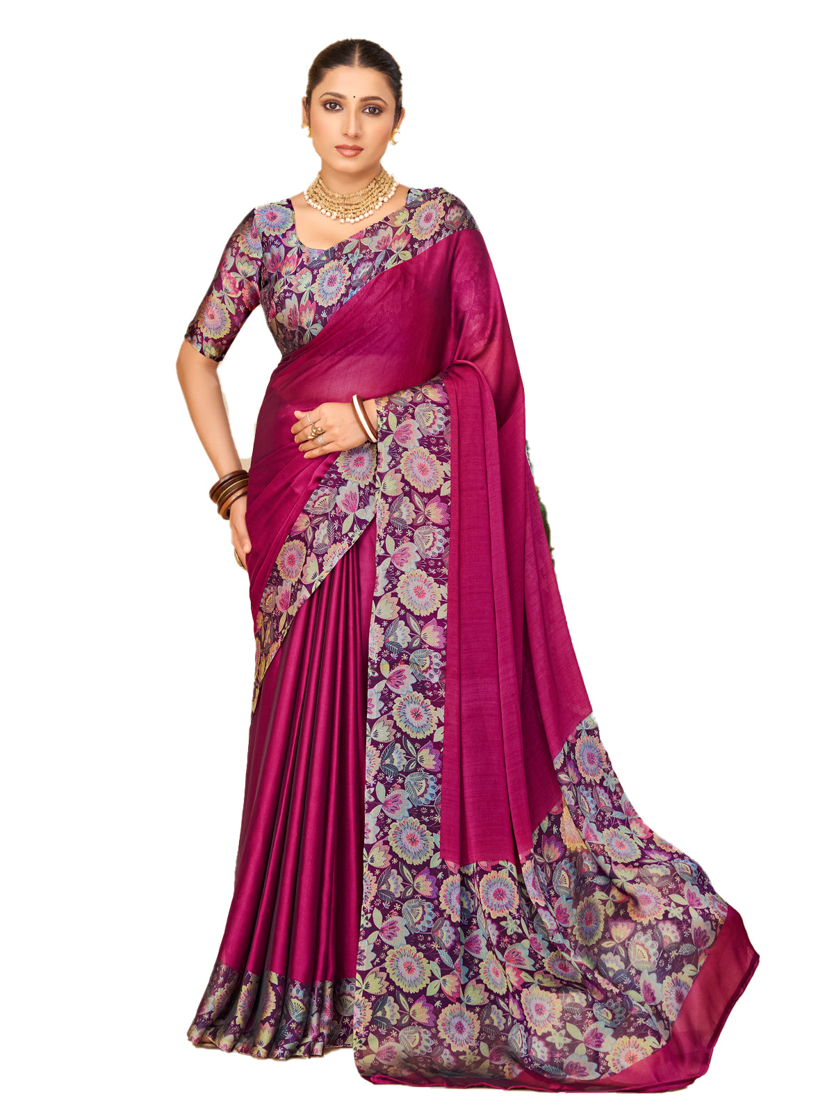 Ekvarna - Purple Printed Chiffon Saree