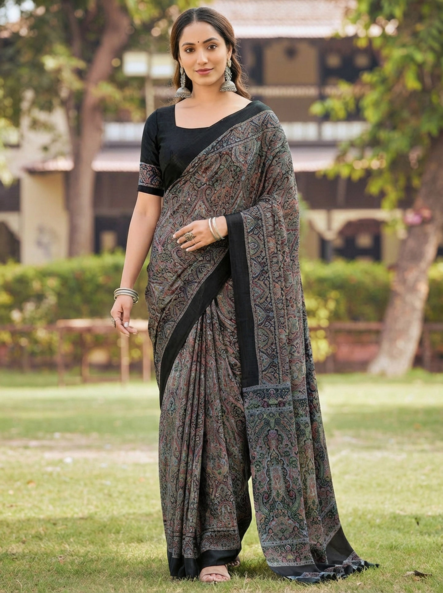 Rajkala - Black Printed Crepe Silk Saree