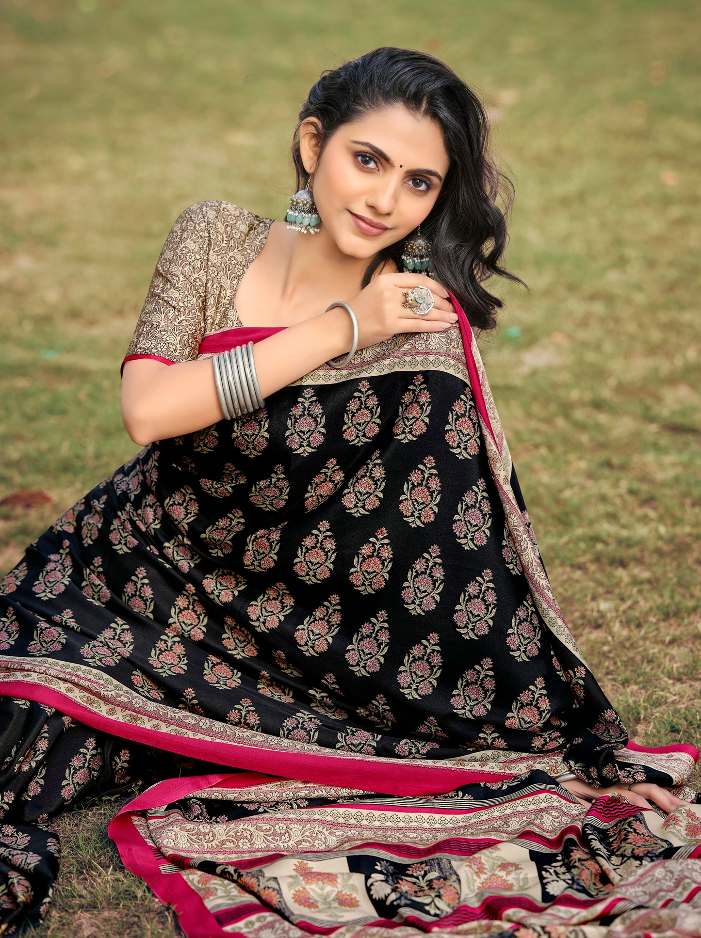 Rajkala - Black Printed Crepe Silk Saree